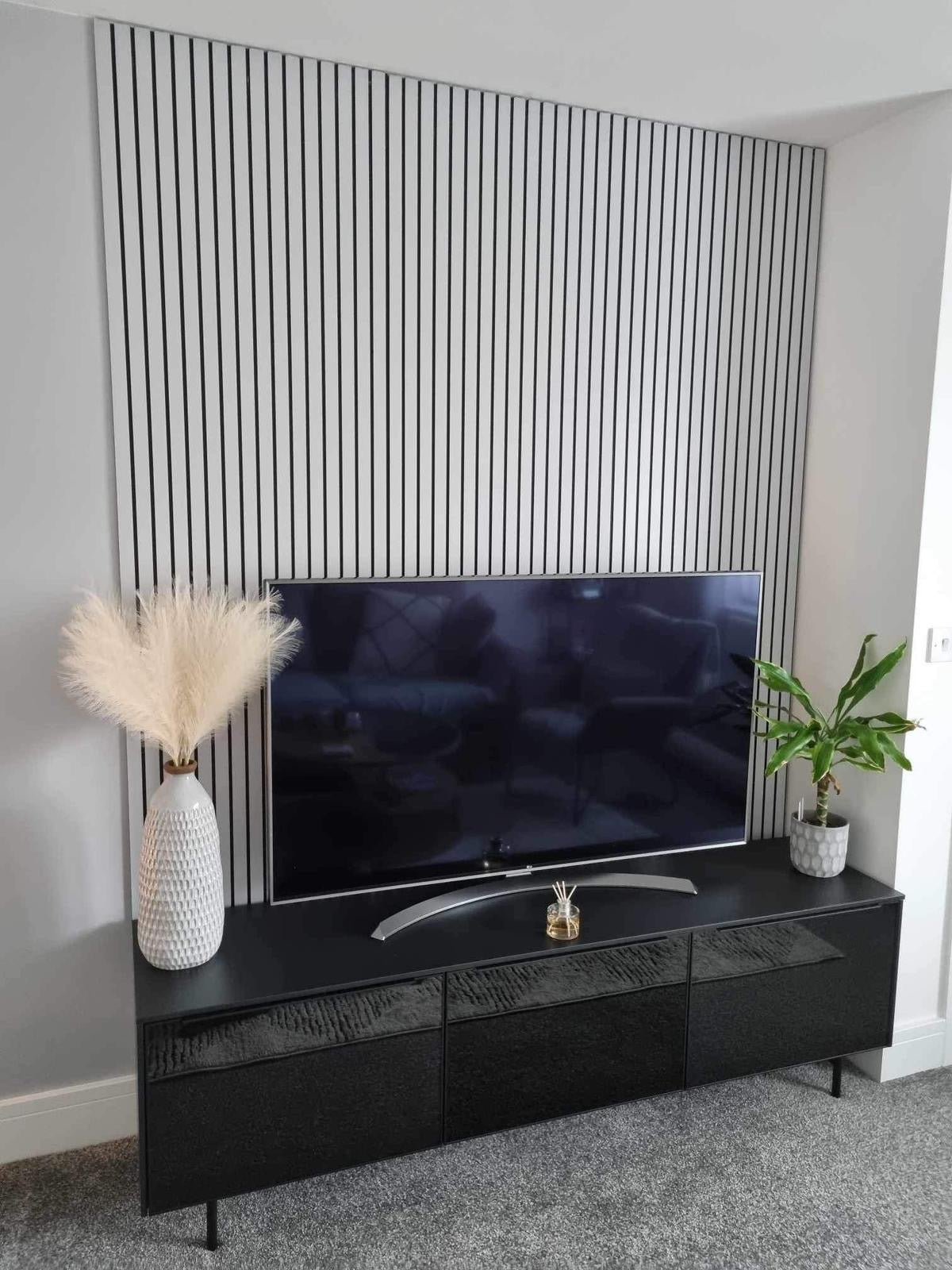 paintable slat wall behind tv