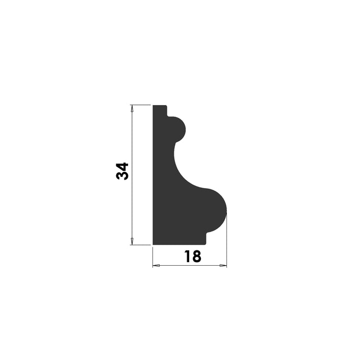 B124 ogee panel bead and bead timber moulding profile, 34mm x 18mm cross-section