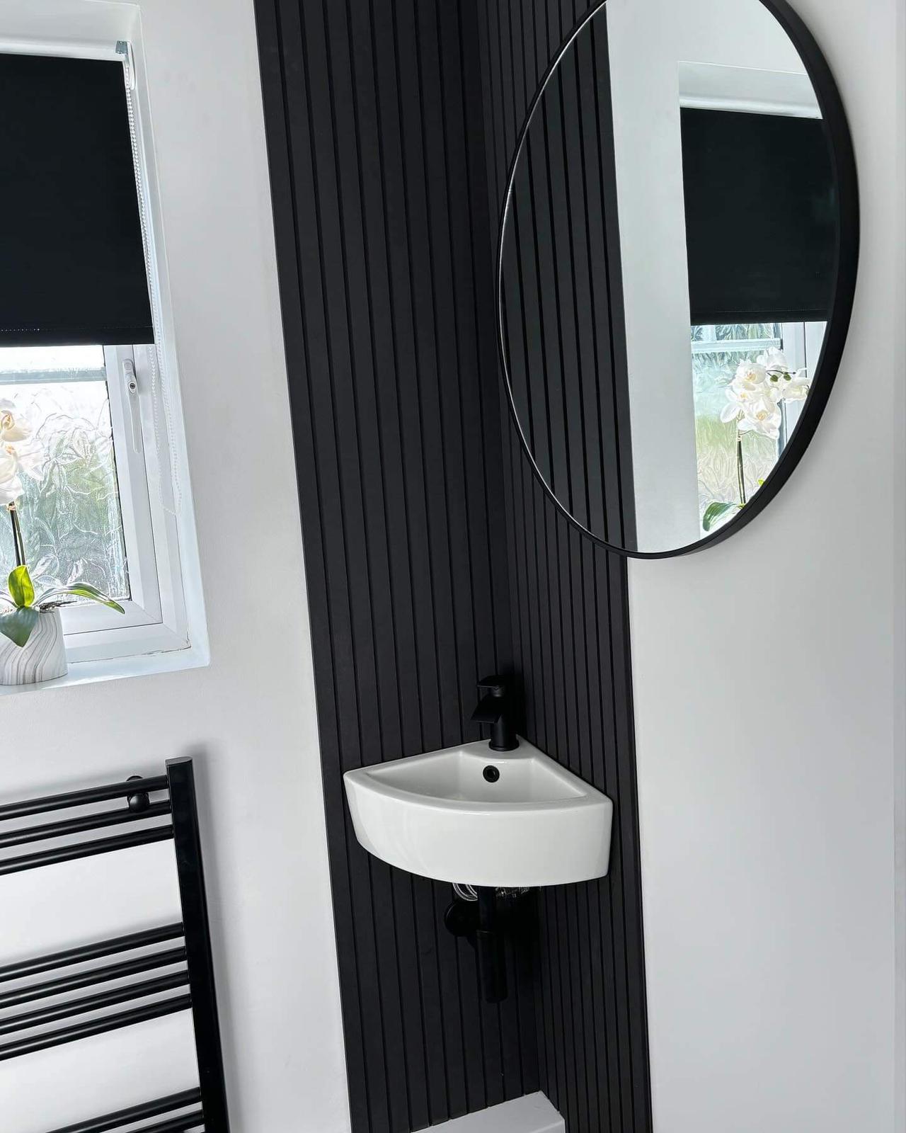dyed black mdf wall panels used in bathroom