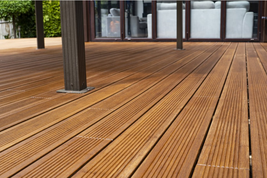 Newly laid timber decking, transforming outdoor spaces with style and durability.