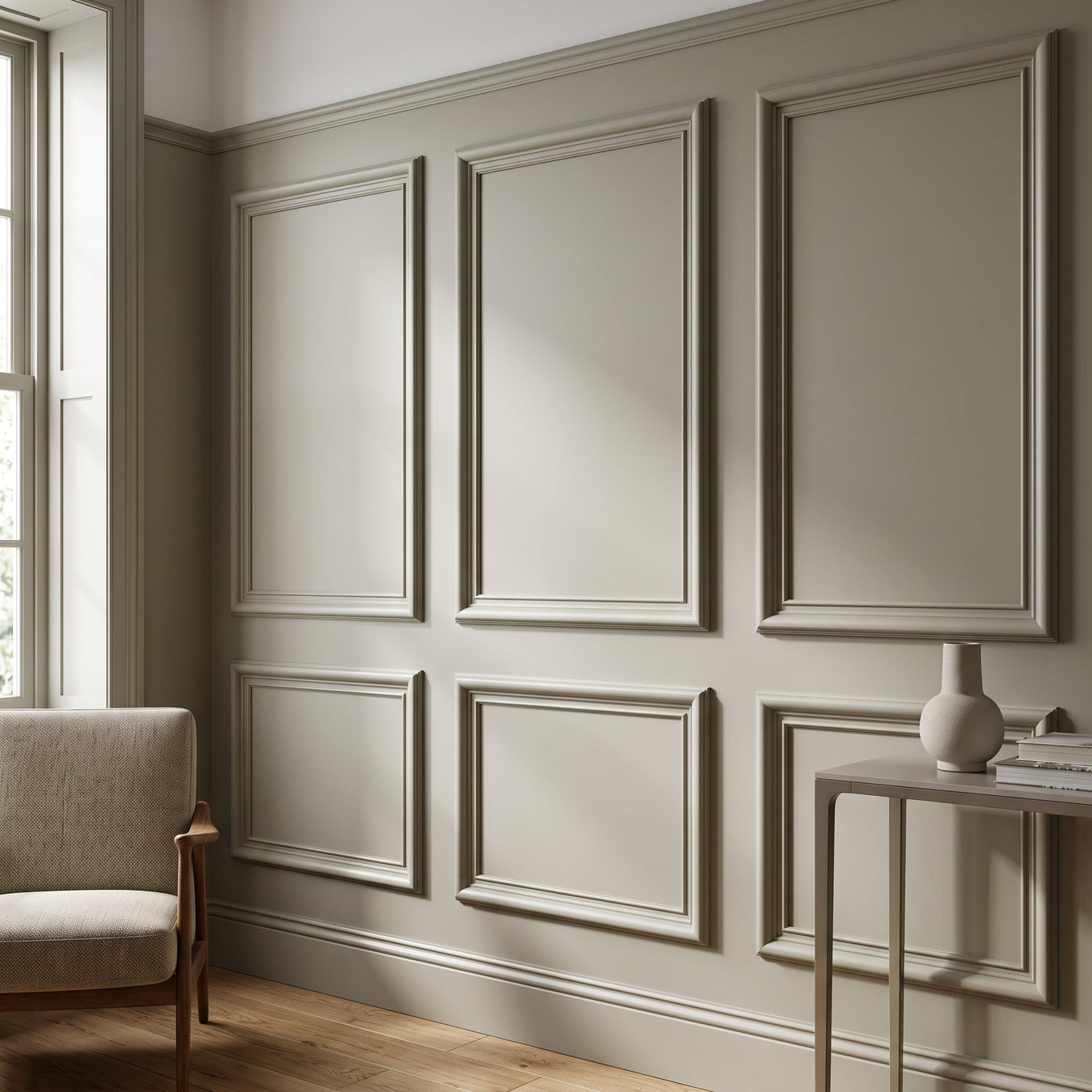 Timber panelling complete with timber bolection mould