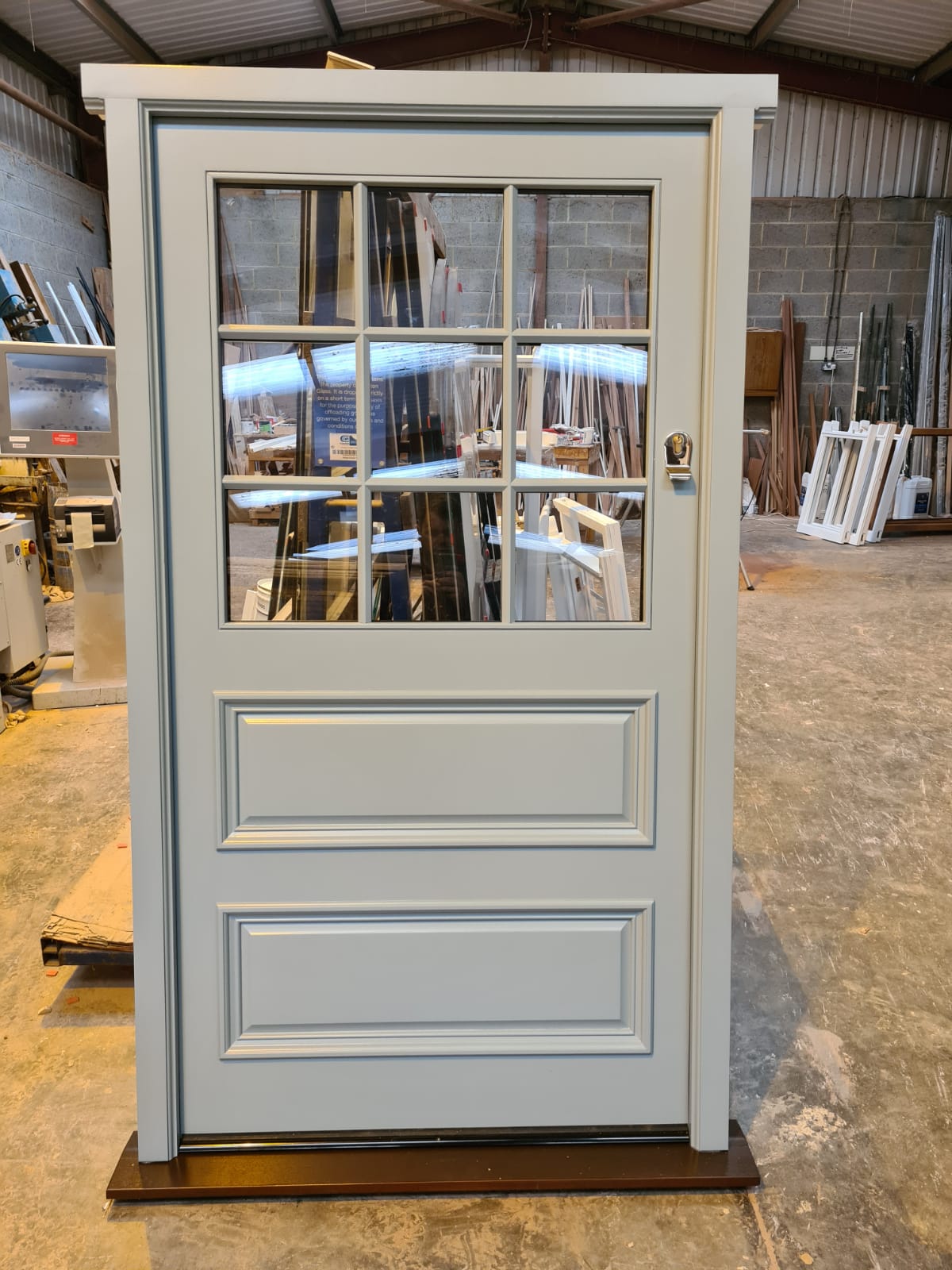 Timber Door lining complete with door with decorative moulding 