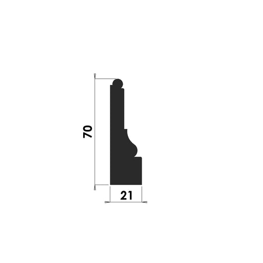 A110 architrave cross-section, 70×21mm with quirked bead and ogee profile