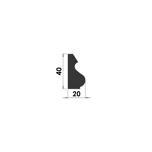 B105 ogee panel bead timber moulding, 40mm x 20mm cross-section profile