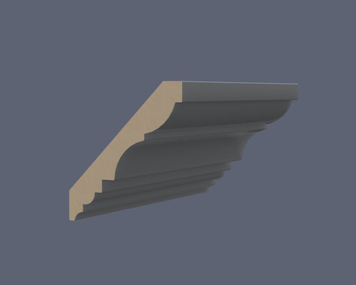 Ovolo cornice C105 with a white primed finish and natural timber end grain.